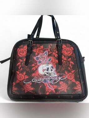 Ed Hardy Black and Red Skull & Rose Tote